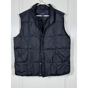 Lands' End Down Feather Puffer Vest Men's Large 42-44 Black Snap Button